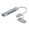 DeLock 4 Port Slim USB Hub with USB Type-C or USB Type-A to 3xUSB 2.0 Type-A female + 1 x USB 5 Gbps Type-A female Grey 64214