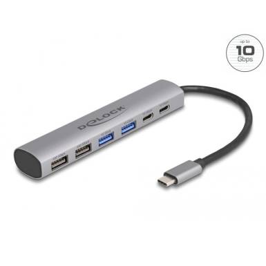 DeLock 6 Port USB Hub with 4xUSB Type-A female and 2xUSB Type-C female Grey 64232 DeLock 6 Port USB Hub with 4xUSB Type-A female and 2xUSB Type-C female Grey 64232