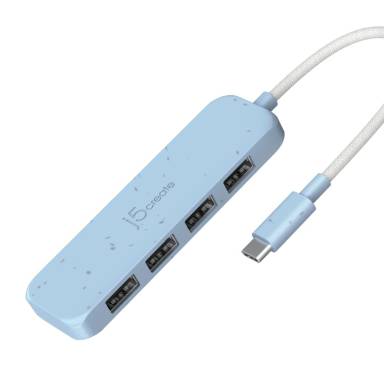 j5create Eco-Friendly USB-C to 4-Port Type-A Gen 2 Hub Cyan JCH341EC-N