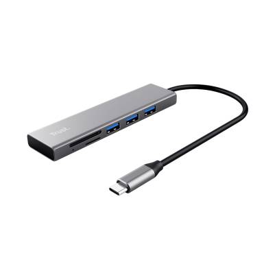 Trust Halyx 3 Port USB 3.2 Type-C Hub & Card Reader Silver 24191