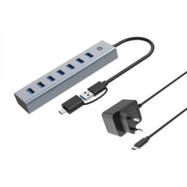 Conceptronic  HUBBIES21GP 7-Port USB 3.0 Hub with Power Adapter Grey HUBBIES21GP