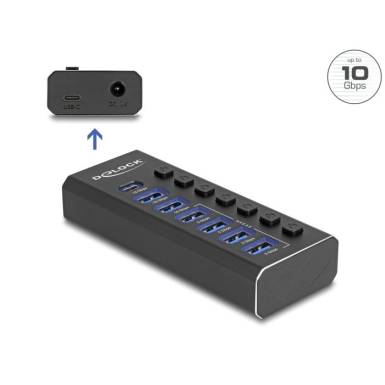DeLock 7 Port USB Hub with 4 Ports 10 Gbps and 4 Fast Charging Ports with Switch and Illumination 64326 DeLock 7 Port USB Hub with 4 Ports 10 Gbps and 4 Fast Charging Ports with Switch and Illumination 64326
