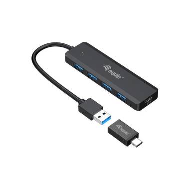 EQuip 4-Port USB 3.2 Gen 1 Hub with USB-C Adapter Black 128959