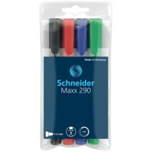 SCHNEIDER Tábla- és flipchart marker készlet, 1-3 mm, kúpos, SCHNEIDER "Maxx 290", 4 különböző szín