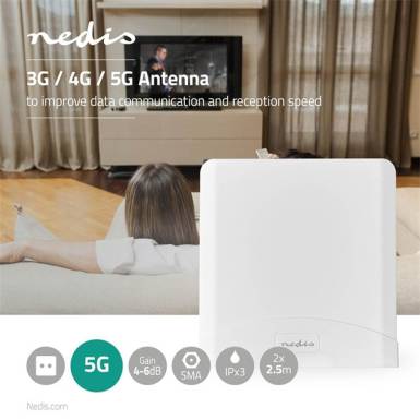 Nedis ANOR5G20WT Belt&eacute;ri &eacute;s k&uuml;lt&eacute;ri antenna, 3G / 4G / 5G, 698 MHz -5000 MHz, Nyeres&eacute;g: 6 dB ANOR5G20WT