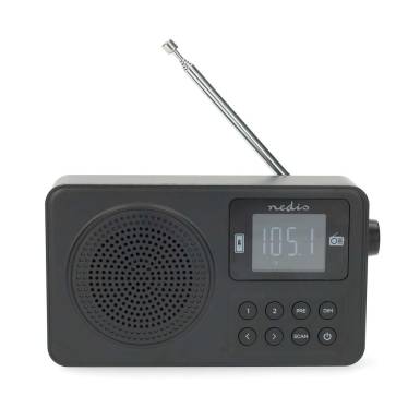 Nedis RDFM2225BK hordozható FM rádió, digitális hangolás, Bluetooth, Fejhallgató kimenet, Ébresztőóra, akkumulátor RDFM2225BK Nedis RDFM2225BK hordozható FM rádió, digitális hangolás, Bluetooth, Fejhallgató kimenet, Ébresztőóra, akkumulátor RDFM2225BK