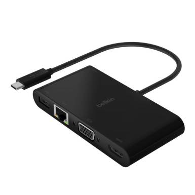 BELKIN USB-C to Gigabit Ethernet/ HDMI VGA/ USB-A Adapter 100W PD Black AVC004BTBK BELKIN USB-C to Gigabit Ethernet/ HDMI VGA/ USB-A Adapter 100W PD Black AVC004BTBK