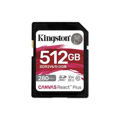 Kingston 512GB SDXC Canvas React Plus Class 10 UHS-II U3 V60 SDR2V6/512GB
