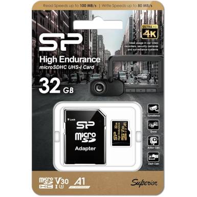 Silicon Power 32GB microSDHC Gold Series High Endurance Class 10 UHS-I U3 V30 A1 + adapterrel SP032GBSTHDV3V1HSP