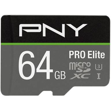 PNY 64GB microSDXC Pro Elite Class 10 U3 + adapterrel P-SDU64GV31100PRO-GE