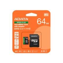 ADATA Memóriakártya MicroSDXC 64GB + Adapter SPEED PLUS UHS-I U3 (160/140) UD64GUI3V30A2SP-RA1 ADATA Memóriakártya MicroSDXC 64GB + Adapter SPEED PLUS UHS-I U3 (160/140) UD64GUI3V30A2SP-RA1