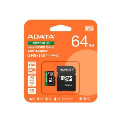 ADATA Memóriakártya MicroSDXC 64GB + Adapter SPEED PLUS UHS-I U3 (160/140) UD64GUI3V30A2SP-RA1 ADATA Memóriakártya MicroSDXC 64GB + Adapter SPEED PLUS UHS-I U3 (160/140) UD64GUI3V30A2SP-RA1