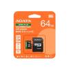 ADATA Mem&oacute;riak&aacute;rtya MicroSDXC 64GB + Adapter SPEED PLUS UHS-I U3 (160/140) UD64GUI3V30A2SP-RA1