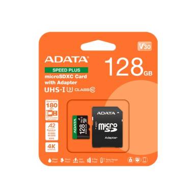 ADATA Memóriakártya MicroSDXC 128GB + Adapter SPEED PLUS UHS-I U3 (180/160) UD128GUI3V30A2SP-RA1 ADATA Memóriakártya MicroSDXC 128GB + Adapter SPEED PLUS UHS-I U3 (180/160) UD128GUI3V30A2SP-RA1