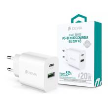 DEVIA ST38524 H&Aacute;L&Oacute;ZATI T&Ouml;LTŐ ADAPTER TYPE-C + USB BEMENETTEL - 20W - SMART SERIES PD3.0 + QC3.0 QUICK CHARGER V2 - FEH&Eacute;R ST385247