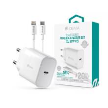 DEVIA ST383847 H&Aacute;L&Oacute;ZATI T&Ouml;LTŐ ADAPTER TYPE-C BEMENETTEL + TYPE-C - LIGHTNING K&Aacute;BEL - 20W - FEH&Eacute;R ST383847
