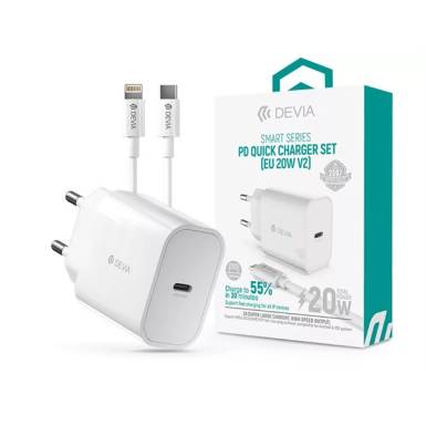 DEVIA ST383847 HÁLÓZATI TÖLTŐ ADAPTER TYPE-C BEMENETTEL + TYPE-C - LIGHTNING KÁBEL - 20W - FEHÉR ST383847 DEVIA ST383847 HÁLÓZATI TÖLTŐ ADAPTER TYPE-C BEMENETTEL + TYPE-C - LIGHTNING KÁBEL - 20W - FEHÉR ST383847