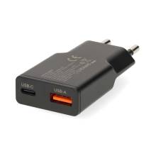 Nedis WCHA30BK gyorst&ouml;ltő USB-A / USB-C t&ouml;ltő, GaN, PD3.0, QC, Gyorst&ouml;lt&eacute;si funkci&oacute; 1,5 / 2,0 / 2,5 / 3,0 A, 30W, fekete WCHA30BK