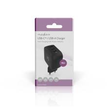 Nedis WGCHA70WBK t&ouml;ltő 70 W, GaN, PD3.0, QC 1,5 / 2,25 / 2,5 / 3,0 / 3,5 A, Kimenetek sz&aacute;ma: 3, USB-A / 2x USB-C WGCHA70WBK