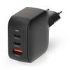 Nedis WGCHA70WBK töltő 70 W, GaN, PD3.0, QC 1,5 / 2,25 / 2,5 / 3,0 / 3,5 A, Kimenetek száma: 3, USB-A / 2x USB-C WGCHA70WBK