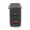 Nedis WGCHA70WBK töltő 70 W, GaN, PD3.0, QC 1,5 / 2,25 / 2,5 / 3,0 / 3,5 A, Kimenetek száma: 3, USB-A / 2x USB-C WGCHA70WBK
