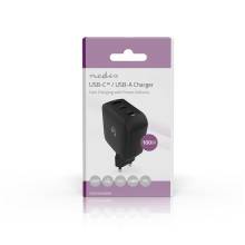 Nedis WGCHA100WBK t&ouml;ltő 100 W, GaN, PD3.0, QC 2,5 / 3,0 / 5,0 A, Kimenetek sz&aacute;ma: 3, USB-A / 2x USB-C, fekete WGCHA100WBK