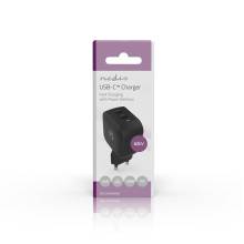 Nedis WGCHA45WBK t&ouml;ltő 45 W | GaN | PD3.0, Gyorst&ouml;lt&eacute;si funkci&oacute;, 2,25 / 3,0 A, 2x USB-C, Automatikus fesz&uuml;lts&eacute;gv&aacute;laszt&aacute;s WGCHA45WBK