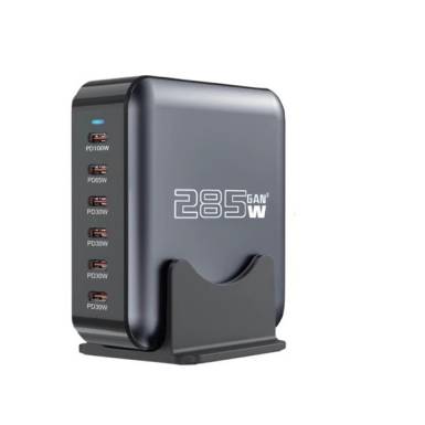 BLACKBIRD Hálózati Töltő GAN 285W 1xUSB-C PD100W + 1xUSB-C PD65W + 4xUSB-C PD30W, Fekete BH1668 BLACKBIRD Hálózati Töltő GAN 285W 1xUSB-C PD100W + 1xUSB-C PD65W + 4xUSB-C PD30W, Fekete BH1668