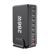 BLACKBIRD H&aacute;l&oacute;zati T&ouml;ltő GAN 286W 1xUSB-C PD100W + 4xUSB-C PD30W + 3xUSB QC18W, Fekete BH1670