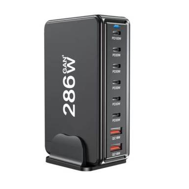 BLACKBIRD Hálózati Töltő GAN 286W 1xUSB-C PD100W + 4xUSB-C PD30W + 3xUSB QC18W, Fekete BH1670 BLACKBIRD Hálózati Töltő GAN 286W 1xUSB-C PD100W + 4xUSB-C PD30W + 3xUSB QC18W, Fekete BH1670