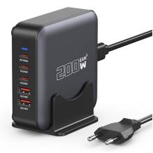 BLACKBIRD H&aacute;l&oacute;zati T&ouml;ltő Hordozhat&oacute; GAN 200W 3USB-C PD + 2xUSB QC, Fekete BH1671