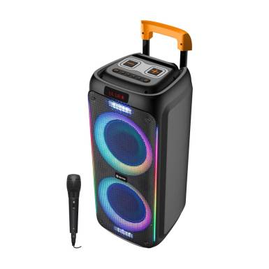 Denver TSP-456 Bluetooth trolley speaker with LED light and dual 8" woofers Black TSP-456 Denver TSP-456 Bluetooth trolley speaker with LED light and dual 8" woofers Black TSP-456