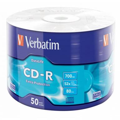 Verbatim DataLife CD-R 80 52x zsugor csomagolás 50db/cs (50-es címke) 43787 Verbatim DataLife CD-R 80 52x zsugor csomagolás 50db/cs (50-es címke) 43787