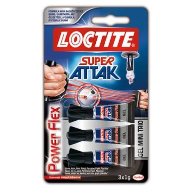 Pillanatragaszt&oacute; g&eacute;l, 3 x 1 g, HENKEL "Loctite Super Attak Mini Trio Gel"