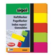 Jelölőcímke, papír, 5x40 lap, 12x50 mm, SIGEL "Neon Mini", vegyes szín