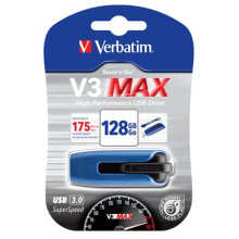 Pendrive, 128GB, USB 3.0, 175/80 MB/sec, VERBATIM "V3 MAX", kék-fekete