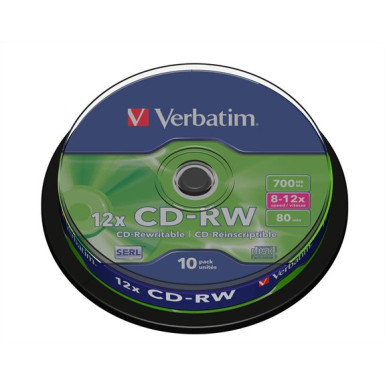 CD-RW lemez, újraírható, SERL, 700MB, 8-10x, hengeren VERBATIM