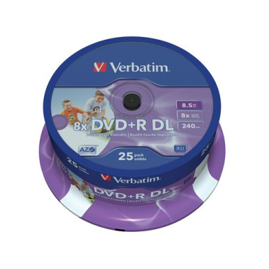 DVD+R lemez, kétrétegű, nyomtatható, no-ID, 8,5GB, 8x, hengeren, VERBATIM "Double Layer"