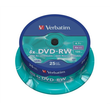 DVD-RW lemez, újraírható, 4,7GB, 4x, hengeren, VERBATIM