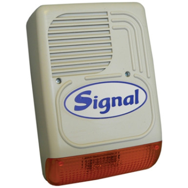 SIGNAL PS-128 7 hangú 7 hangú kültéri hang-fényjelző szabotázsvédett fémházban, akkut igényel, 128dB.