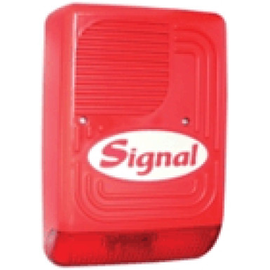 SIGNAL PS-128F Akkumulátoros, kültéri hang- és fényjelző tűzjelző központokhoz, 24VDC, piros, TMT.