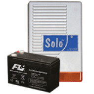 SOLO + 7Ah akkumulátor Kültéri hang-fényjelző szabotázsvédett fémházban + 12V 7Ah akkumulátor.