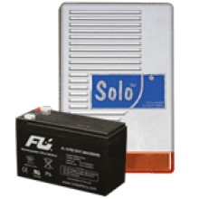 SOLO + 7Ah akkumulátor Kültéri hang-fényjelző szabotázsvédett fémházban + 12V 7Ah akkumulátor.