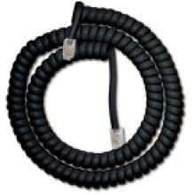 Telefon kézibeszélő zsinór 4,5m fekete Szerelt. rugós, spirális kábel, 4.5 m, fekete, 4P4C csatlakozó dugók.
