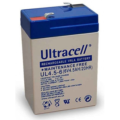 ULTRACELL 6V 4,5 Ah 6V, 4.5Ah, zselés, ólom akkumulátor, gondozásmentes, 70x47x105mm, 0.75kg.