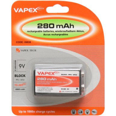 VAPEX 1VTE280PP3 PP3 méretű, NiMH akkumulátor, 9V, 280mAh.