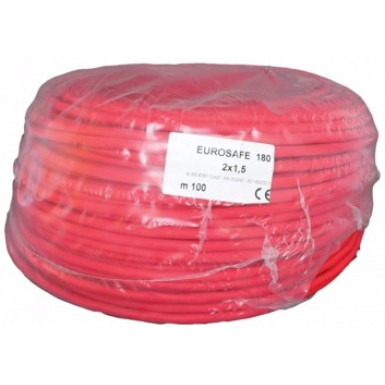 Tűzálló kábel, 2x1.5mm2, tömör réz, lángálló halogénmentes köpeny, piros, 100m, TMT.