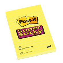 3M POSTIT Öntapadó jegyzettömb, 102x152 mm, 75 lap, vonalas, 3M POSTIT "Super Sticky", sárga
