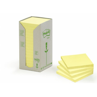 3M POSTIT Öntapadó jegyzettömb, 76x76 mm, 100 lap, környezetbarát, 3M POSTIT, sárga