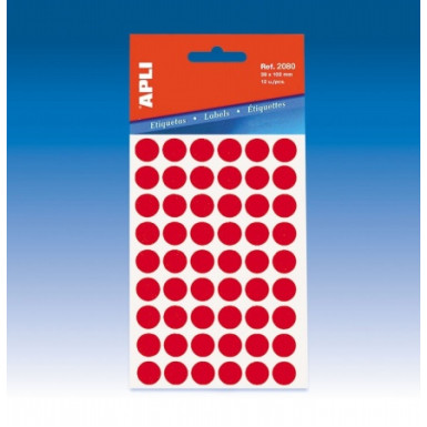 APLI Etikett, 8 mm kör, kézzel írható, színes, APLI, piros, 288 etikett/csomag